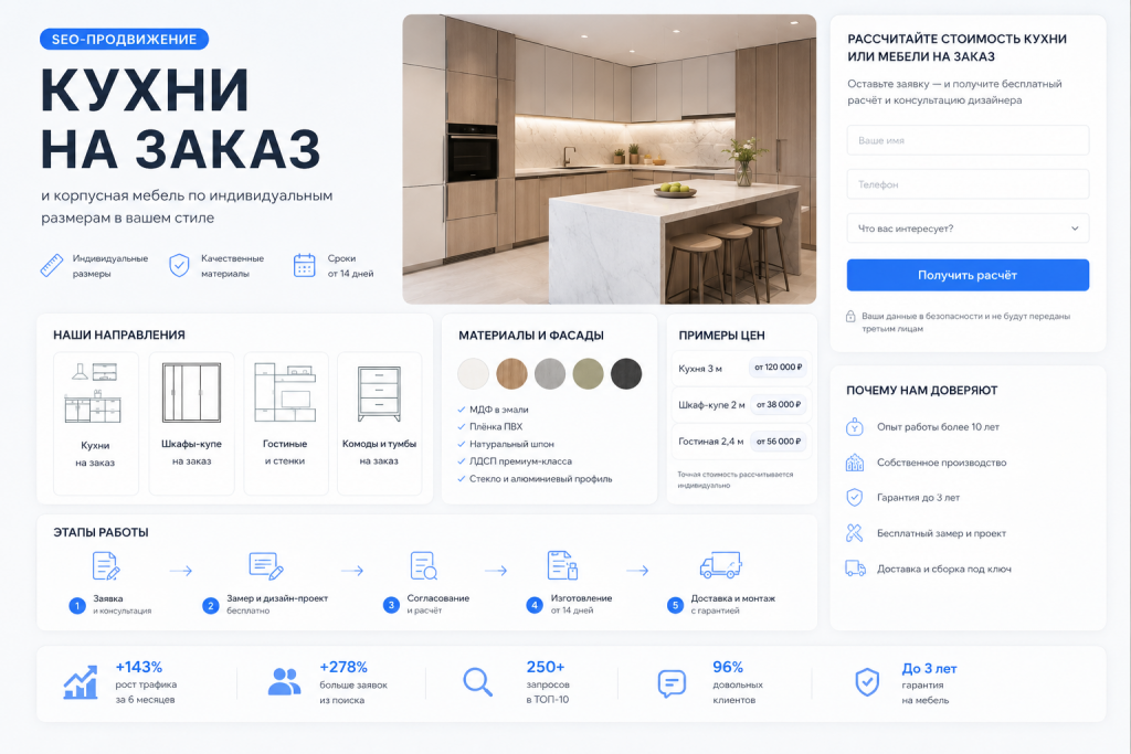 SEO для кухни на заказ и корпусной мебели