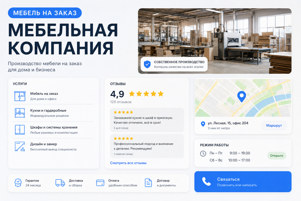 Яндекс Бизнес для мебельной компании