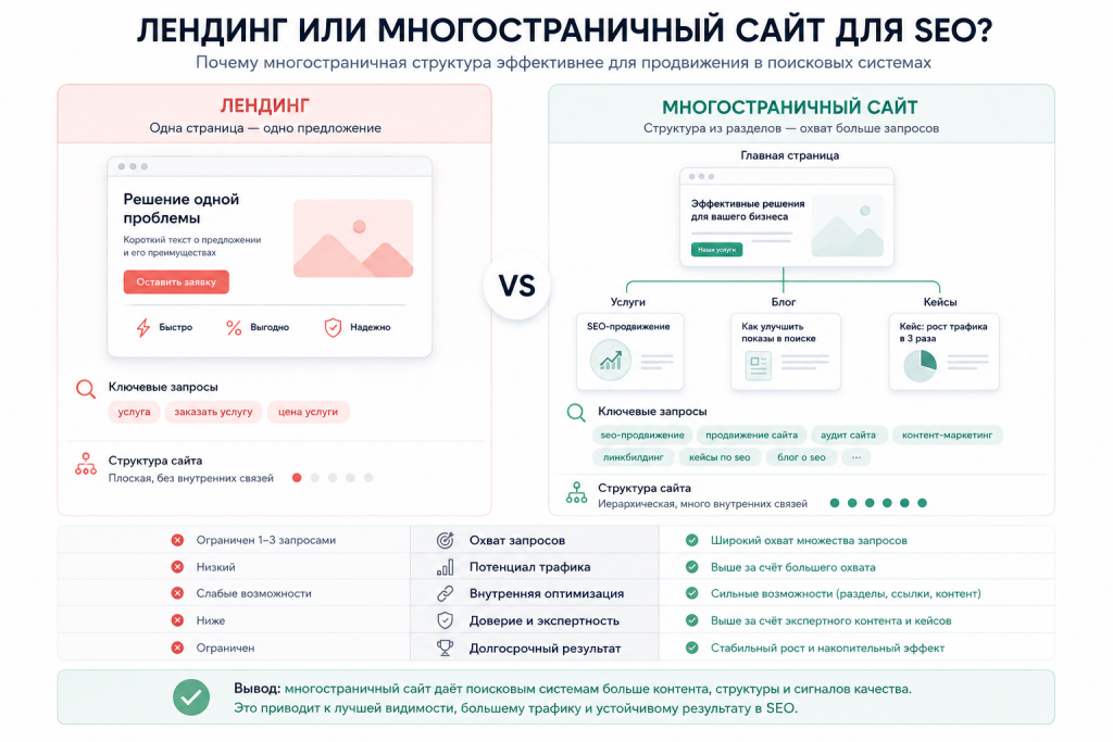 landing page или многостраничный сайт для seo