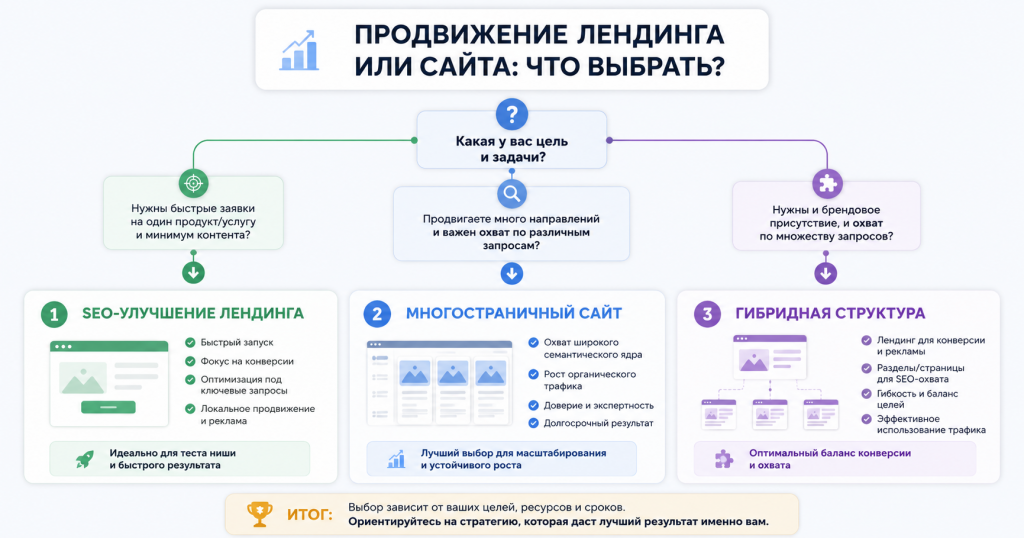 продвижение лендинга или сайта что выбрать